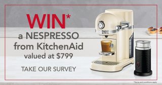 KitchenAid Australia – Online Survey – Win a KitchenAid Nespresso Machine in Almond Cream colour valued at $799