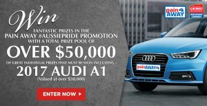 Pain Away Australia – #Aussiepride – Win an Audi A1 Motor Vehicle valued at $30,000 OR 1 of 10 Woolworths Shopping Vouchers PLUS 100 other prizes