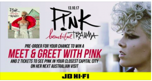 Sony Music Entertainment – PINK ‘Beautiful Trauma’ – Win a Meet & Greet with Pink and 2 tickets to see Pink on tour