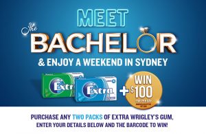 The Wrigley Company – Extra Bachelor WW 2017 – Win a Bachelor VIP trip to Sydney for 4 valued at $18,250 OR 1 of 5 Instant win prizes