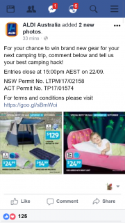 Aldi Australia – Win Brand New Camping Gear (prize valued at $129)