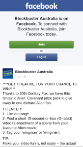 Blockbuster Australia – Win An Alien Covenant Prize Pack