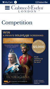 Crabtree  Evelyn – Win A Private Gold Class Screening Of Victoria  Abdul (prize valued at $5,000)