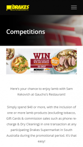Drakes – Win 1 Of 10 Dinner For 2 With Sam Kekovich At Gaucho’s Restaurant (prize valued at $120)