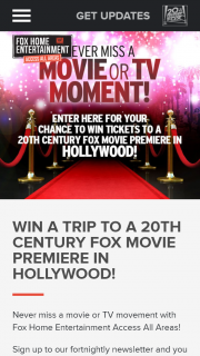 Fox Movies – Win a Trip to a 20th Century Fox Movie Premiere In Hollywood (prize valued at $8,850)