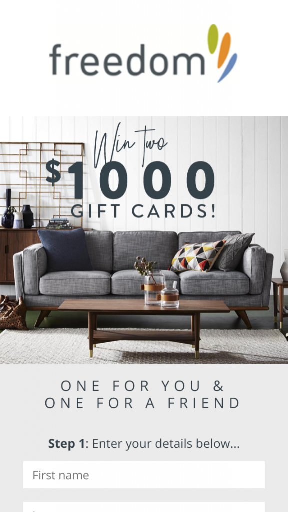 Freedom – Win Two $1000 Gift Cards (prize valued at  $2,000)