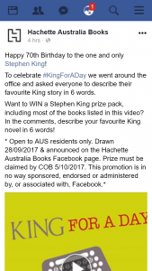 Hachette Australia – Win a Stephen King Prize Pack