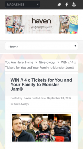 Haven Magazine – Win 4 X Tickets For You And Your Family To Monster Jam (prize valued at  $156)