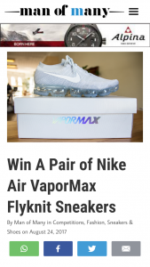 Man of Many Tastes – Win A Pair Of Nike Air Vapormax Flyknit Shoes That Retail For $280 (prize valued at  $280)
