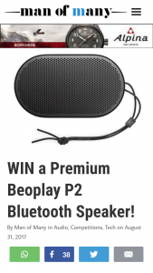 Man of Many Tastes – Win A Premium Beoplay P2 Bluetooth Speaker (prize valued at  $249)