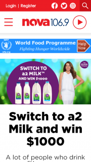 NovaFM Switch to a2 Milk for your chance to – Win $1000 Cash (prize valued at  $2,000)