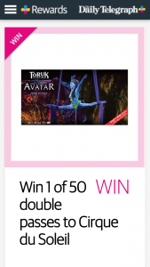 Plusrewards – Win 1 Of 50 Double Passes To Cirque Du Soleil (prize valued at $19,980.)