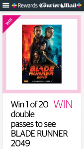 Plusrewards – Win 1 Of 20 Double Passes To See Blade Runner 2049 (prize valued at $4,160)