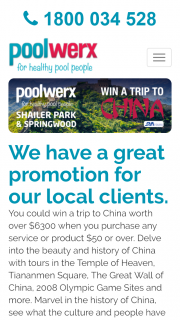 Poolwerx – Springwood  Shailer Park – Win A Trip To China (prize valued at $6,398)