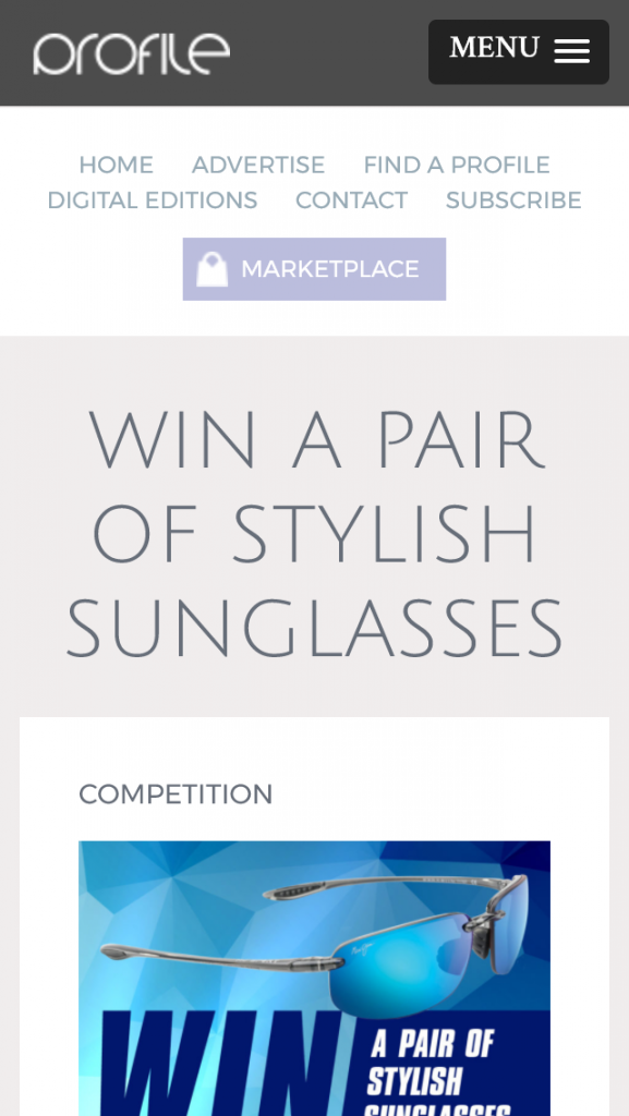 Profile mag – Win A Pair Sunglasses (prize valued at $249.)