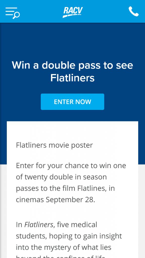 RACV – Win One Of Twenty Double In Season Passes To The Film Flatlines (prize valued at  $880)
