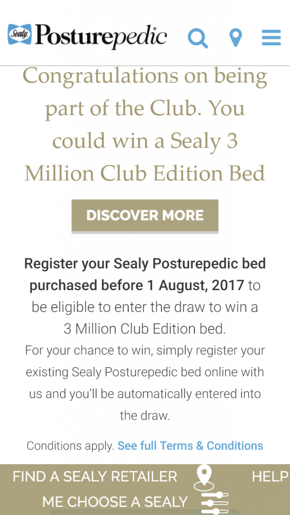 Sealy – Win A 3 Million Club Edition Bed