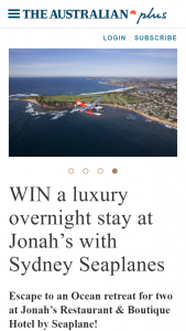 The Australian plus rewards – Win An Ocean Retreat For Two At Jonah’s Restaurant  Boutique Hotel By Seaplane (prize valued at $998)