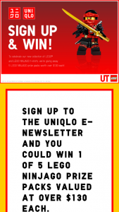 UNIQLO – Win 1 Of 5 Lego Ninjago Prize Packs Valued At Over $130 Each (prize valued at $130)