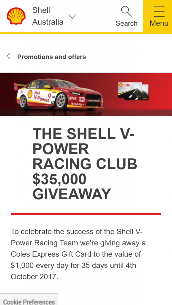 Viva Energy / SHELL V – Win A $1000 Coles (prize valued at  $35,000)