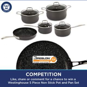 Westinghouse small appliances – Win a Five Piece Non-Stick Pot and Pan Set