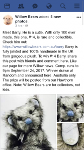Willow Bears – Win a Willow #14 Barry Collectable Bear