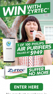 ZYRTEC – Win 1 Of 100 Philips Air Purifiers (prize valued at  $94,900)