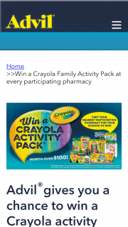Advil – Win a Crayola Activity Pack (prize valued at $105)