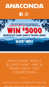 Anaconda Stores – Win a $5000 Camp (prize valued at $5,000)
