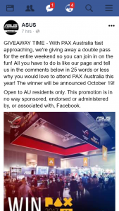 ASUS – Win a Double Pass for Entire Weekend to Pax Australia