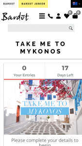 Bardot – Win a trip to Mykonos (prize valued at $9,000)