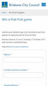 Brisbane City Council – Win Four Passes to Play Putt Putt at Victoria Park