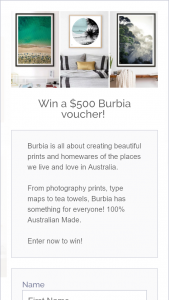 Burbia – Win a $500 Burbia Voucher (prize valued at $500)
