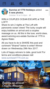 Channel 7 – Sunrise at 1770 holidays – Win a Couples Ocean Escape at The Loft&#8232share to Win 2 Nights at The Loft With Panoramic Ocean Views