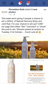 Florentine Gold – Win a 200ml of Natural Harmony Body and Joint Rub