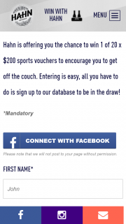 Hahn – Win 1 of 20 X $200 Sports Vouchers to Encourage You to Get Off The Couch (prize valued at $4,000)