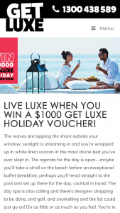 Ignite Holidays – Win $1000 to Getluxe – terms & Conditions (prize valued at $1,000)