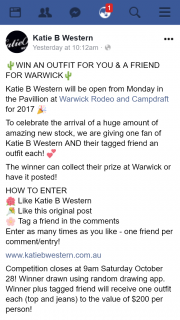 Katie B Western FB – Win an Outfit for You & a Friend for Warwick&#127797