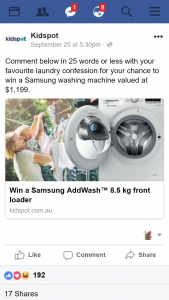 Kidspot – Win a Samsung Washing Machine Valued at $1199 (prize valued at $1,199)