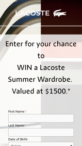 Lacoste – Win a Lacoste Summer Wardrobe (prize valued at $1,500)