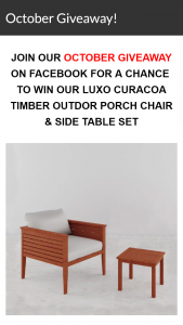 Luxo Living – Win Our Luxo Curacoa Timber Outdor Porch Chair & Side Table Set