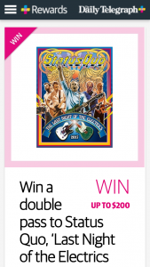 Plusrewards – Win a Double Pass to Status Quo (prize valued at $5,000)