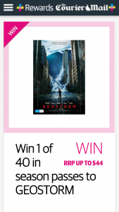 Plusrewards – Win 1 of 40 In Season Passes to Geostorm (prize valued at $1,760)