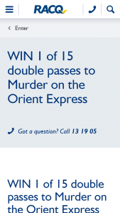 RACQ – Win 1 of 15 Double Passes to Murder on The Orient Express