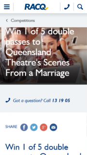 RACQ – Win 1 of 5 Double Passes to Queensland Theatre’s Scenes From a Marriage