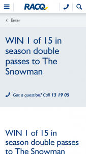 RACQ – Win 1 of 15 In Season Double Passes to The Snowman