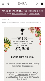 Saba – Win The Ultimate Spring Racing Experience Incl Accom But Not Flights (prize valued at $3,000)