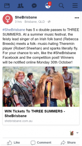 SheBrisbane – Win One of Five Three Summers Double Passes