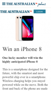 The Australian plus – Win The Highly Anticipated Iphone 8 (prize valued at $1,079)