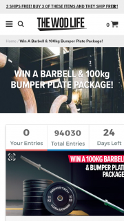 Win a Barbel and 100kg of Bumper Plates (prize valued at $699)